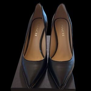 Coach Vonna Matte Box/Calf Black/Black Heels with Elegant Detailing.